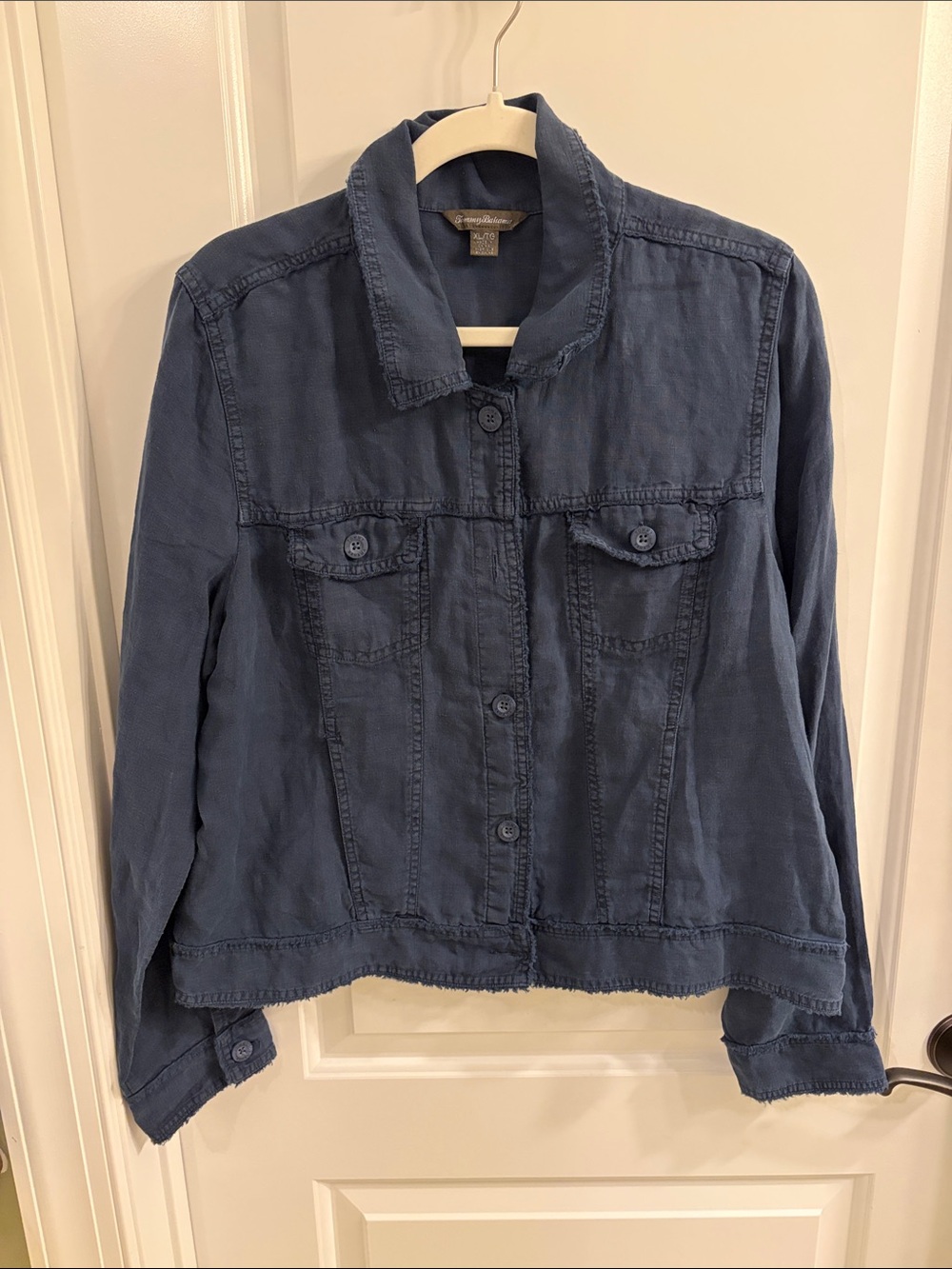 Tommy Bahama Navy Blue Button-Front Linen Jean Jacket